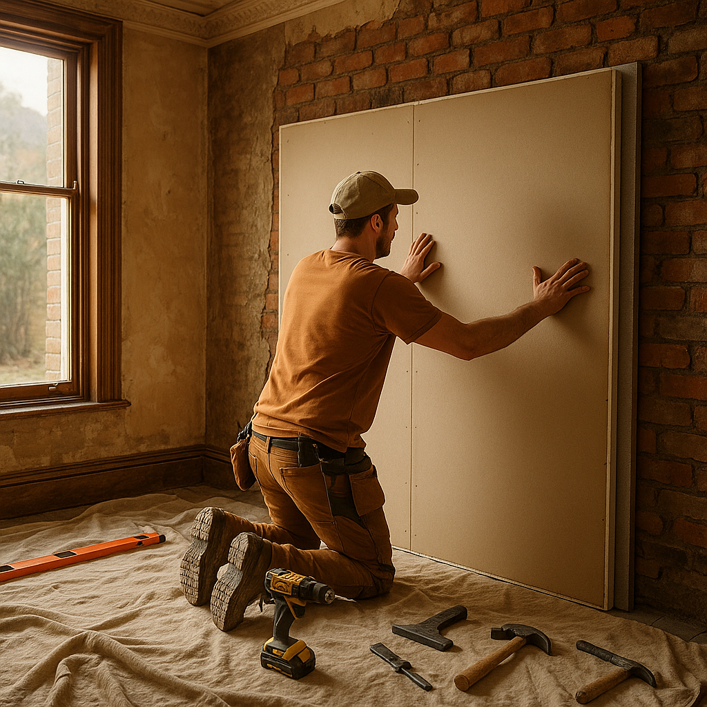 Internal wall upgrade showing retrofit insulation for older homes in a Victorian terrace