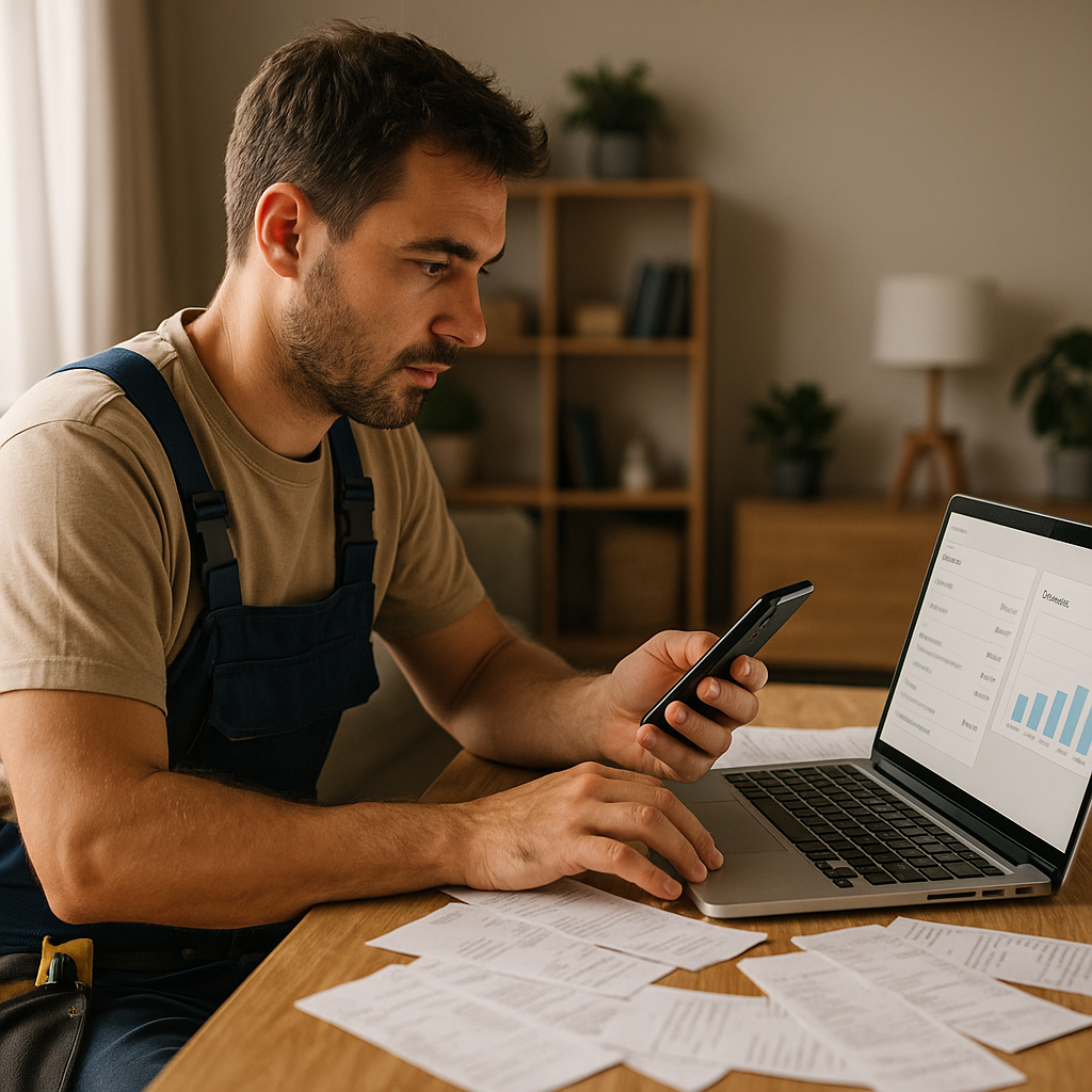 Handyman using simple software for better cash flow management for tradesmen