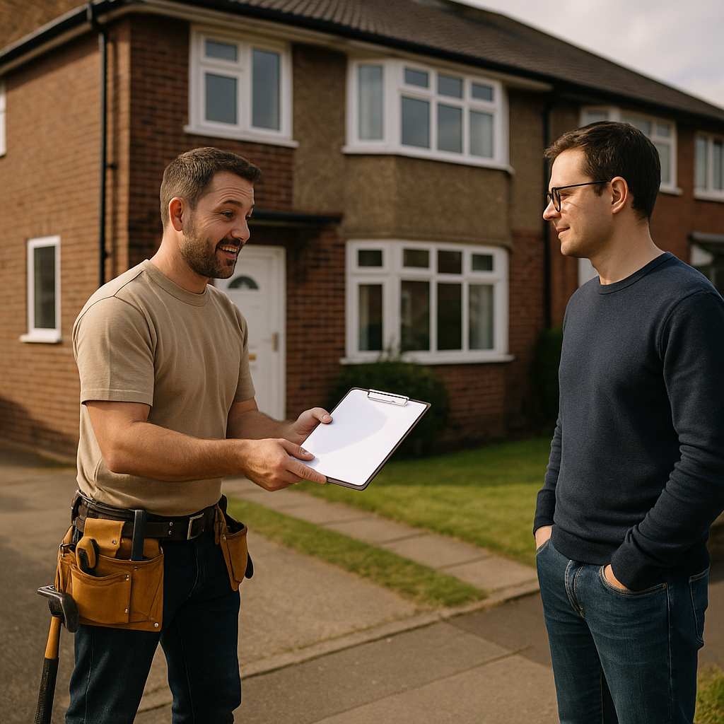 Handyman presenting a clear quote to a client to win more local building work
