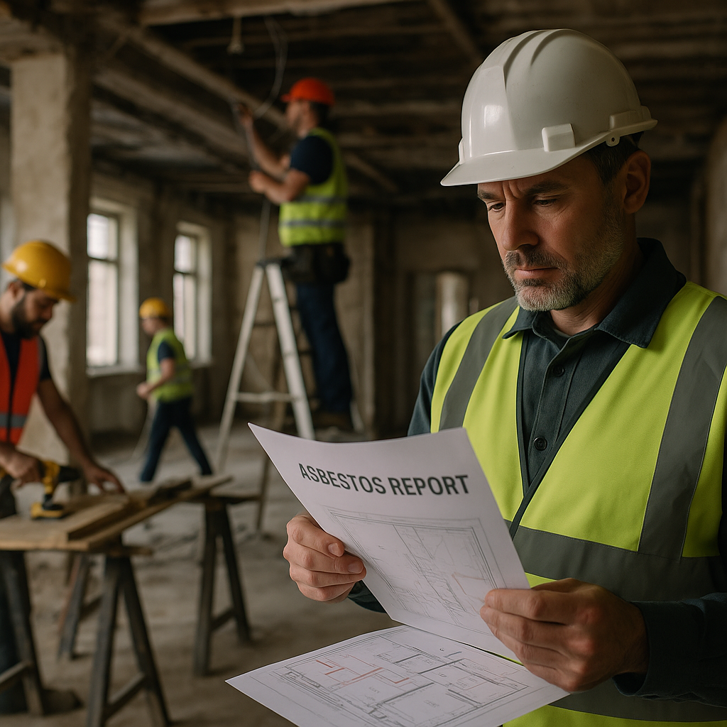 Refurbishment site manager planning works using asbestos refurbishment surveys report