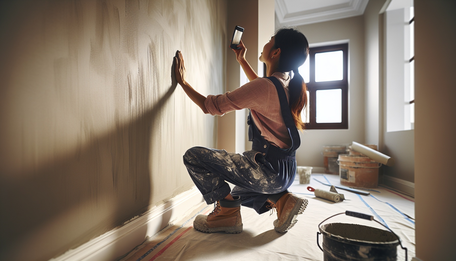 Tradesperson photographing finished work on a smartphone to market your trade business online