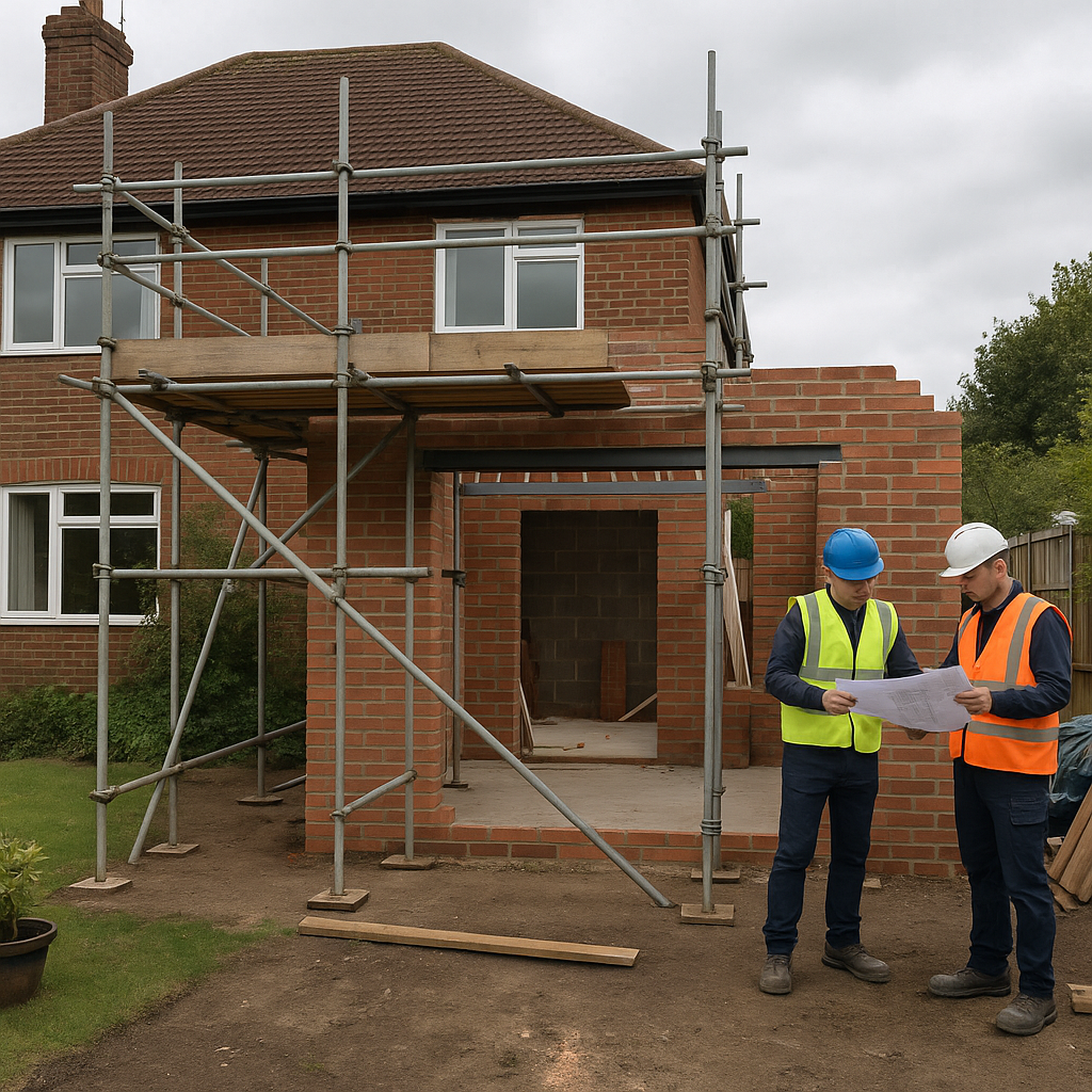Residential extension under construction in the UK illustrating building regulations for extensions UK