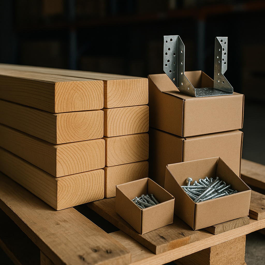 Stacked structural timber and steel fixings relevant to building materials price rises 2026