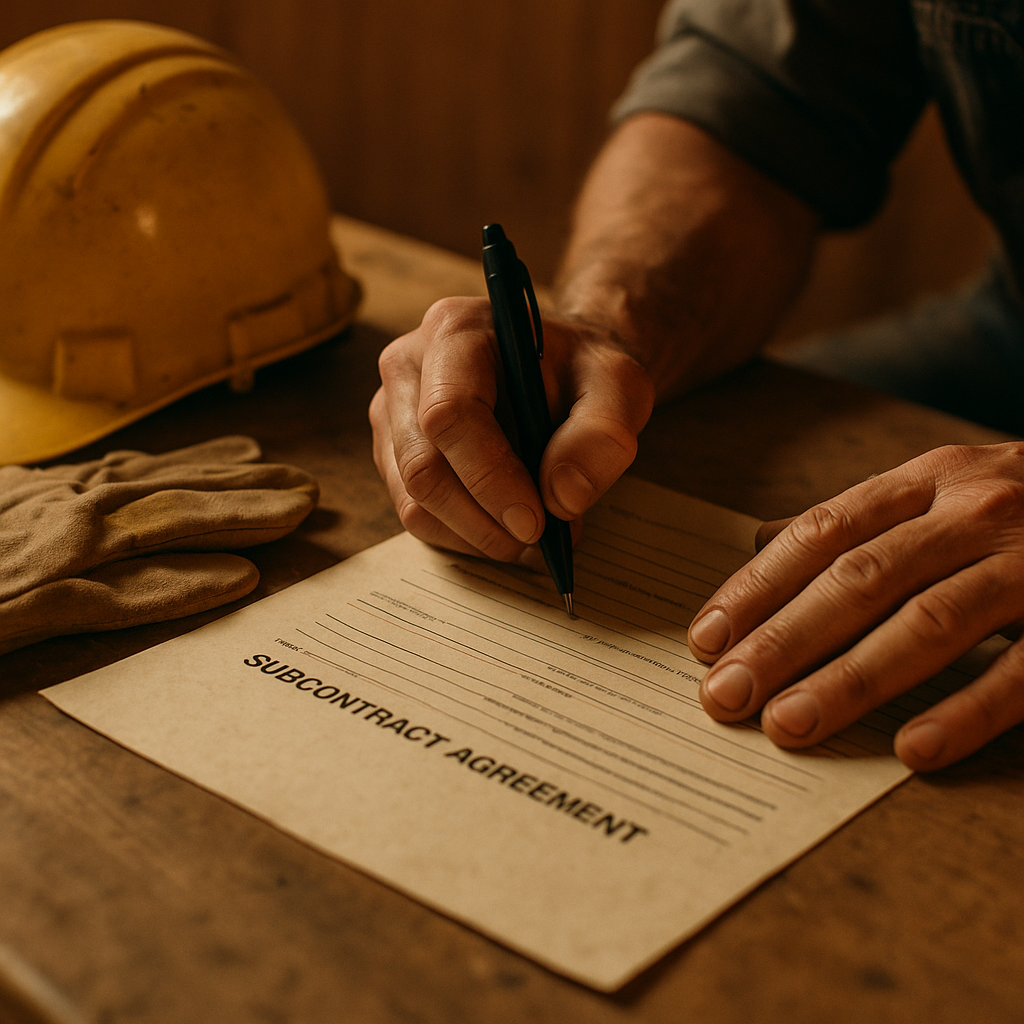 Tradesman completing a subcontractor written agreement - CIS and hiring subcontractors documentation