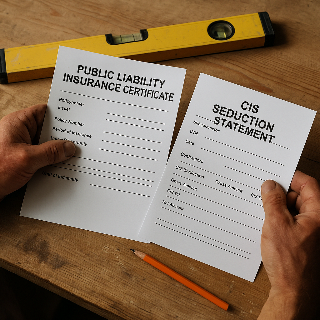 Construction sole trader documents including CIS statement showing how to set up as a sole trader in construction UK