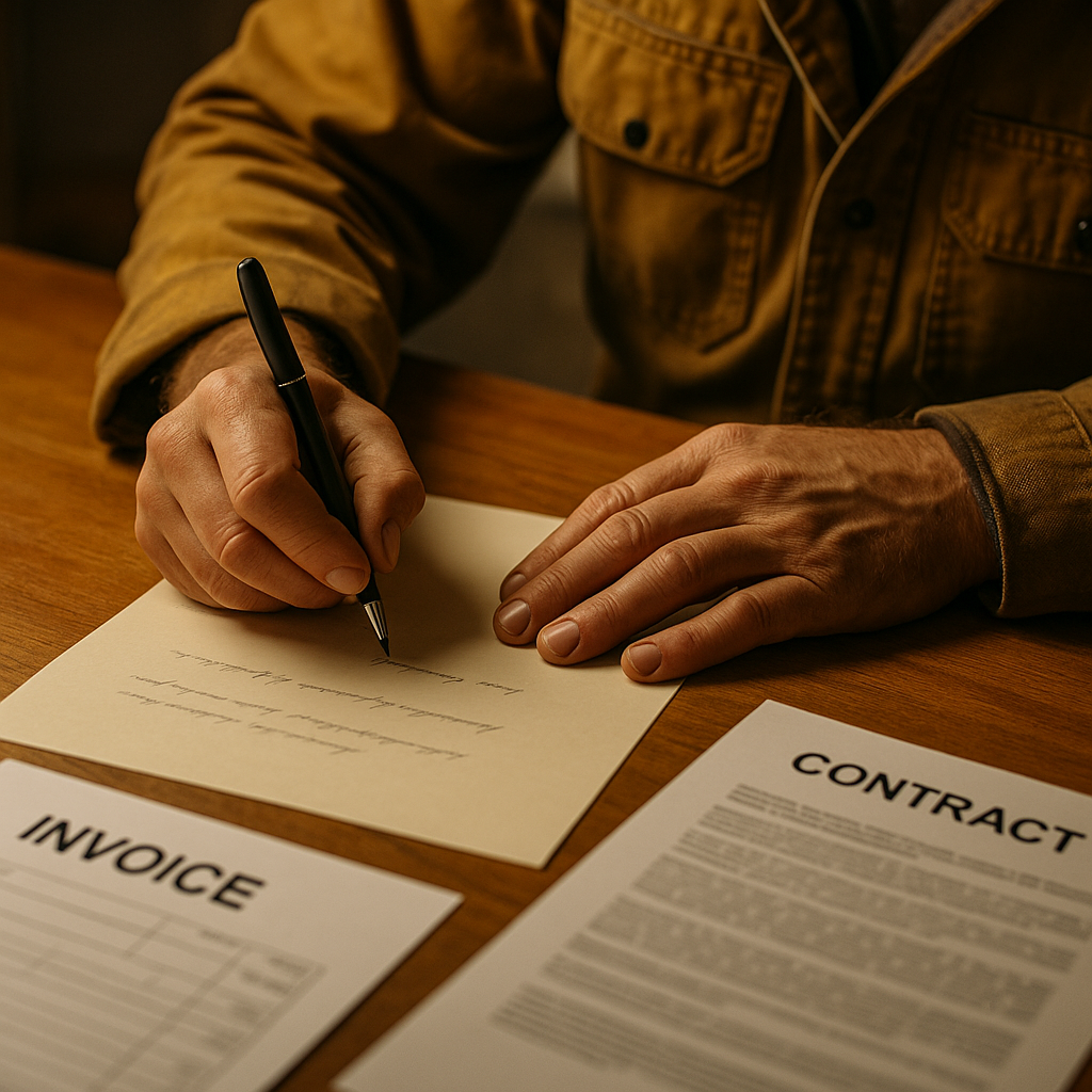 Tradesman writing a letter before action as part of building dispute resolution UK tradesman process