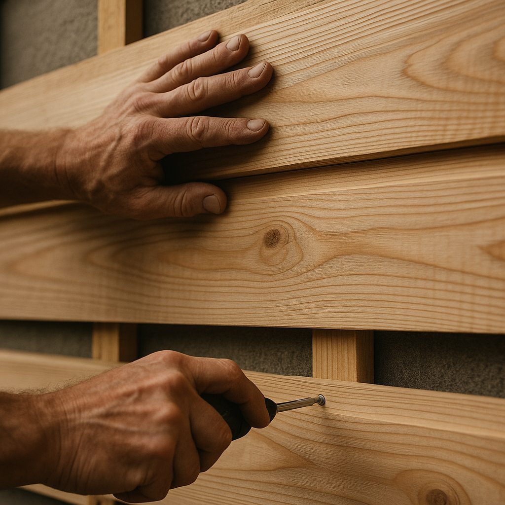 Close-up of timber cladding installation showing detail relevant to render vs cladding external wall finish choice