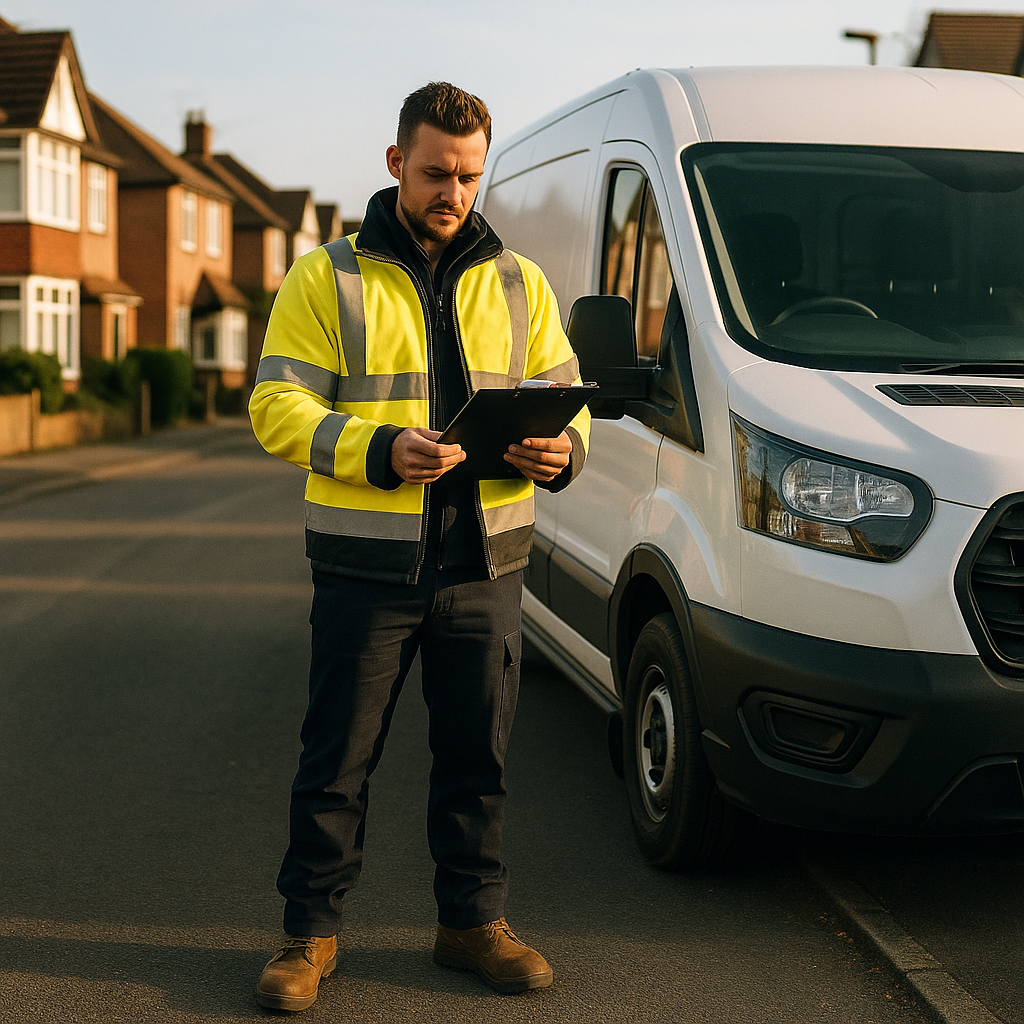 Tradesman reviewing paperwork before a job, illustrating how to start a trade business UK