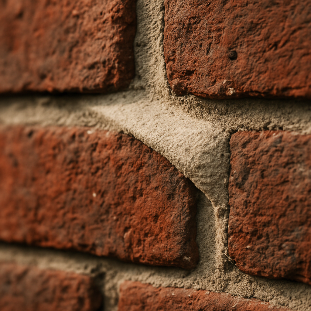 Close-up of weatherstruck mortar joint profile in repointing brickwork UK